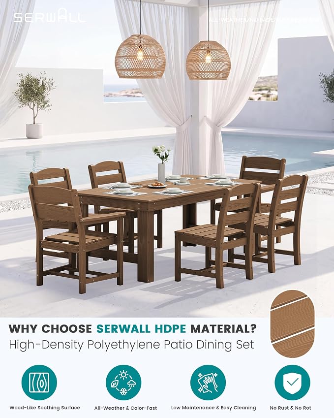 SERWALL Outdoor Dining Table Set, 67‘’ HDPE Patio Dining Set - Image 2