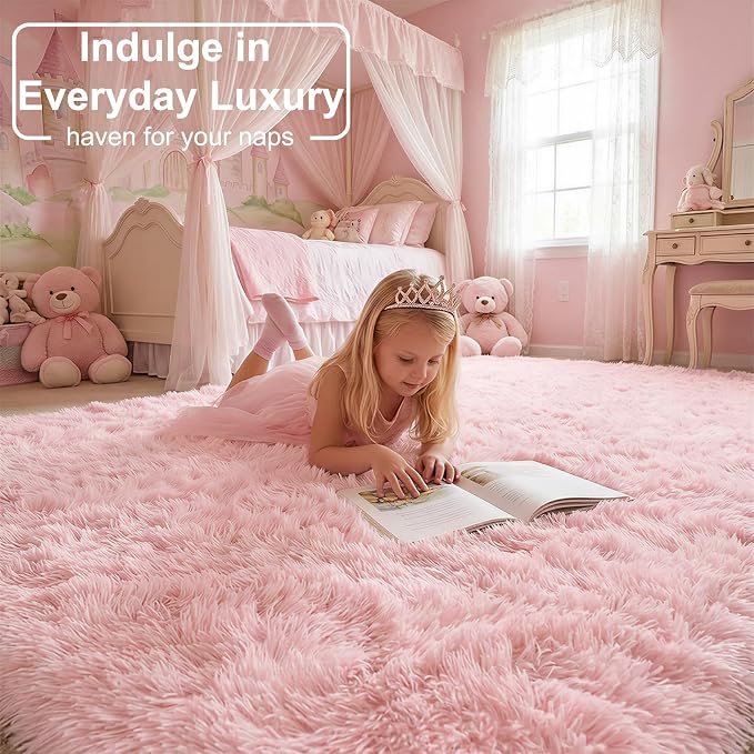 Amdrebio Pink Fuzzy Furry Kids Rug 5x8 - Image 3