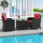 HAPPYGRILL 3 Pieces Wicker Patio Conversation Set, PE Rattan Bistro Sofa Set - Image 3