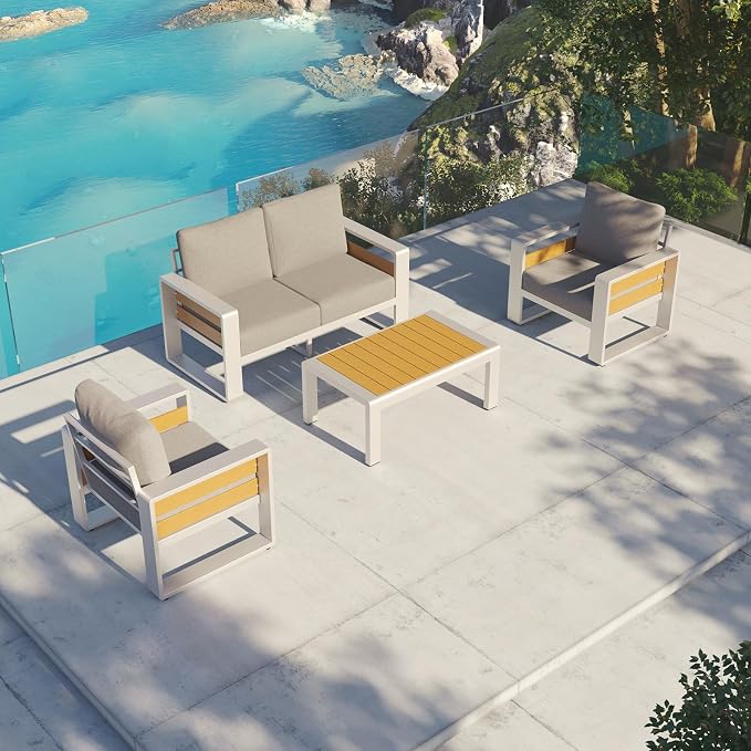 Aoxun Aluminum Outdoor Patio Furniture Set, 2 Seats Metal Sectional Patio - Image 8