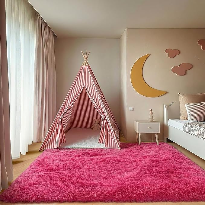 Hot Pink Area Rugs for Bedroom Living Room, Fluffy Fuzzy Shag Shaggy 4x6 - Image 5
