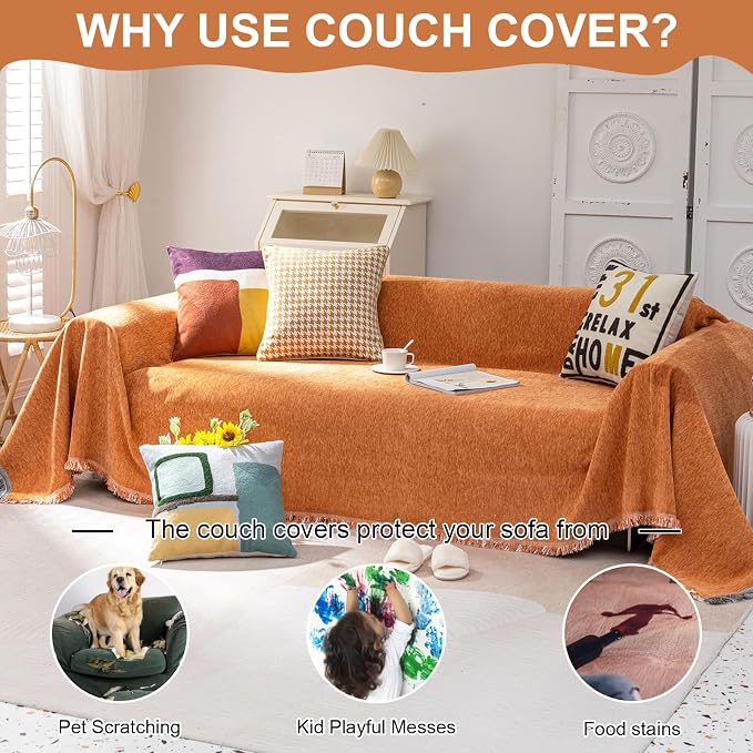 VClife Couch Cover Bohemian Orange Sofa Covers - Image 3