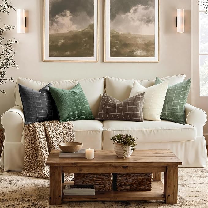 MIULEE Decorative Chenille Check Throw Pillow Covers Vintage Plaid Couch - Image 4