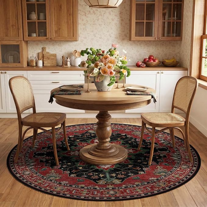 RELEANY Washable Area Rug, Round 6ft, Water Repellent, Pet Friendly, Vintage - Image 2
