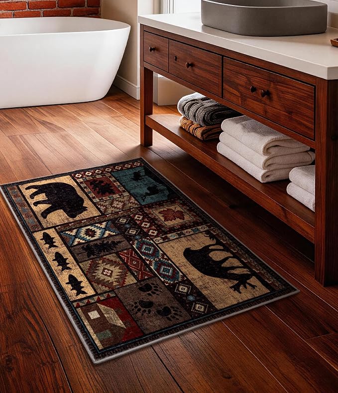 Washable Entryway Rug, 2x3 Rustic Cabin Area Rug, Non-Slip Indoor Door Mat - Image 7