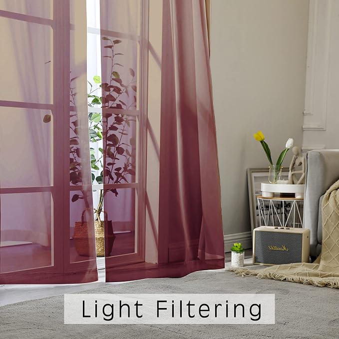 Sheer Curtains 54 inches Long 2 Panels Set, Rod Pocket Curtain Sheers - Image 4