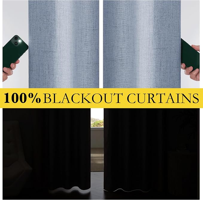 NICETOWN Short 100% Blackout Curtains 63" Long, Burlap Linen Drapes - Image 4