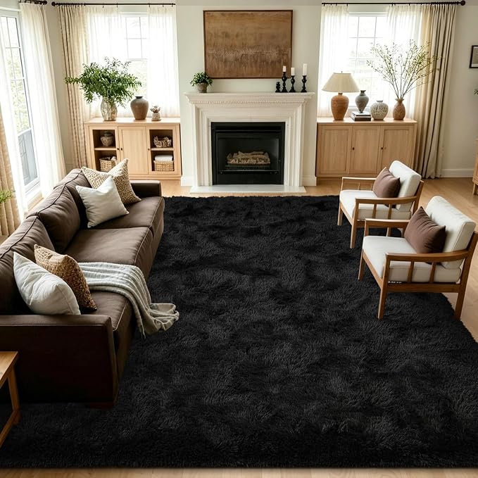 8x10 Extra Large Black Fluffy Area Rug Non-Slip by ModernHomeDecor