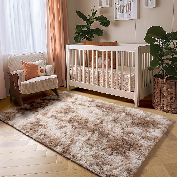 Amdrebio Beige Tan Furry Area Rug 4x6 - Image 8