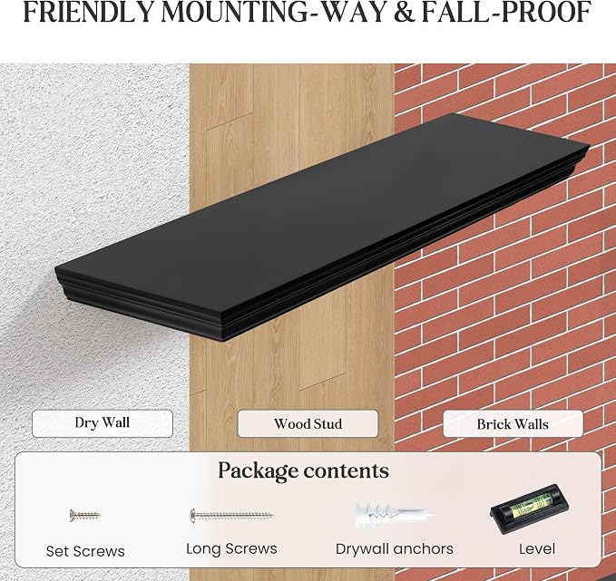 Fun Memories Floating Shelves 40 Inch Long, 9.3 Inch Deep Classic Crown Molding - Image 6