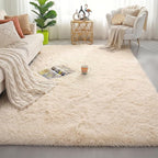 Amdrebio Beige Boho Fluffy Area Rug 5x8 - Image 5