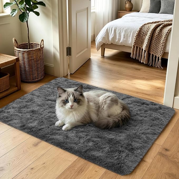 2x3 Dark Grey Fluffy Soft Area Rug Non-Slip - Image 2