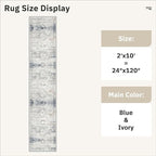 Soalmost Runner Rug 2x10 Washable Hallway Kitchen Runners Blue/Ivory | Non-Slip - Image 5