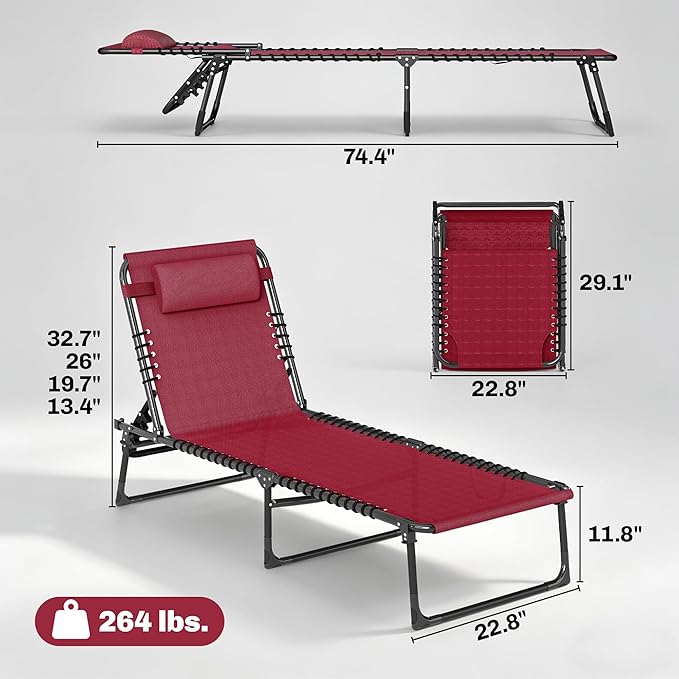 Outsunny Folding Chaise Lounge Chair, Patio Sun Tanning Chair, Outdoor Chaise - Image 3