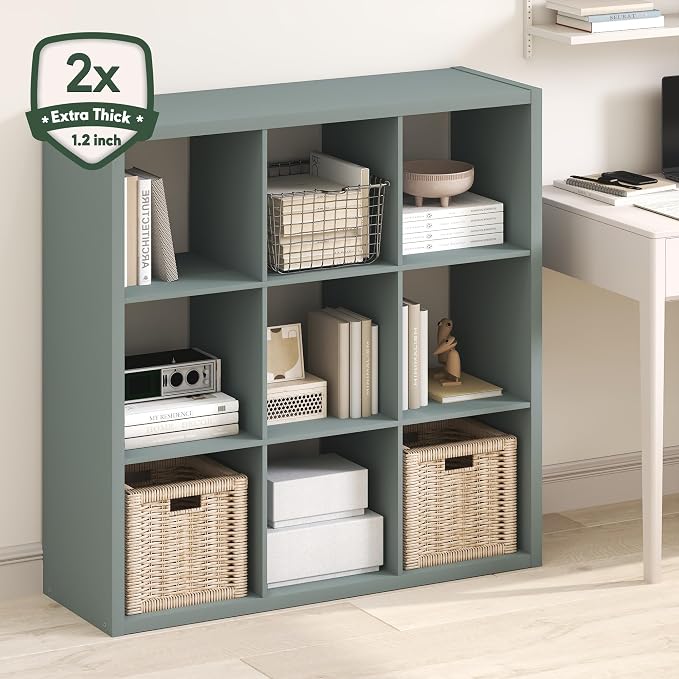 Furinno Cubicle Book Shelf, 9-Cube Bookshelf, Extra Thick Frame Reversible - Image 4