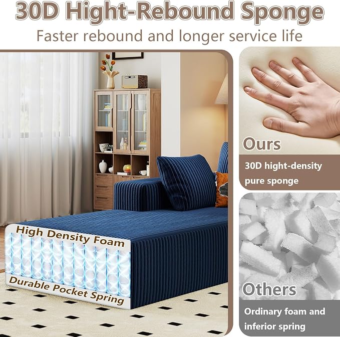 95" Cloud Sectional Couch with L-Shape Chaise, Modular Comfy Sofa Chaise Longue - Image 3