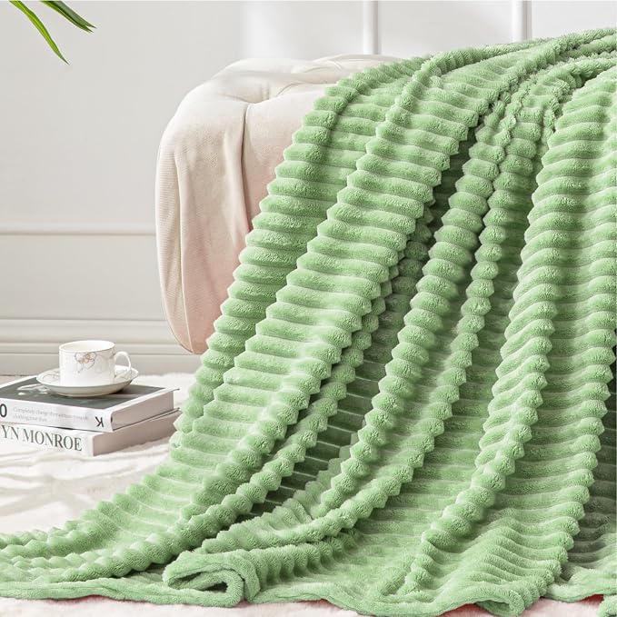 BEDELITE 3D Ribbed Apple Green Fleece Throw Blanket by BEDELITE