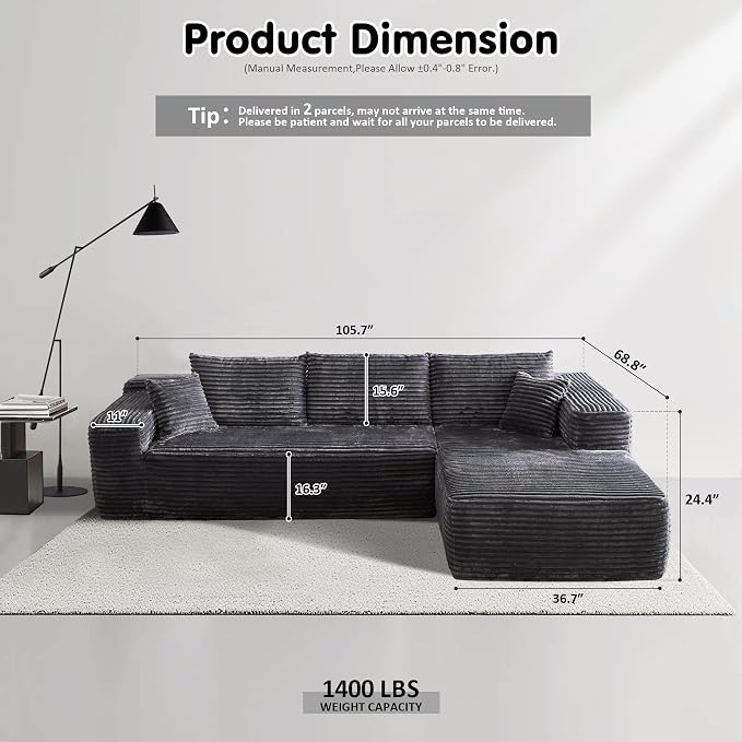 ovios 104" Cloud Boneless Couch - Image 2