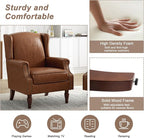 Pia Ricco Set of 2 Faux Leather Accent Chairs, High Back Wingback Armchairs - Image 4