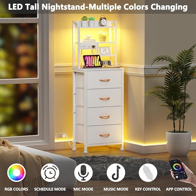Furnulem Tall Night Stand, 52.1 Inch LED Nightstand - Image 4