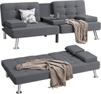 Shahoo Modern Linen Upholstered Convertible Folding Futon Sofa Bed - Image 5
