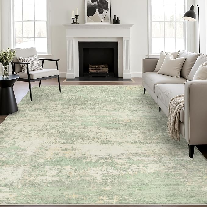 6x9 Area Rug Living Room: Modern Washable Soft Carpet Green Cream | by FXRHLP