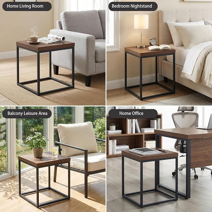 CENSI Modern Square End Table, Extra Thick 1.6" Wood Top & Metal Frame - Image 8