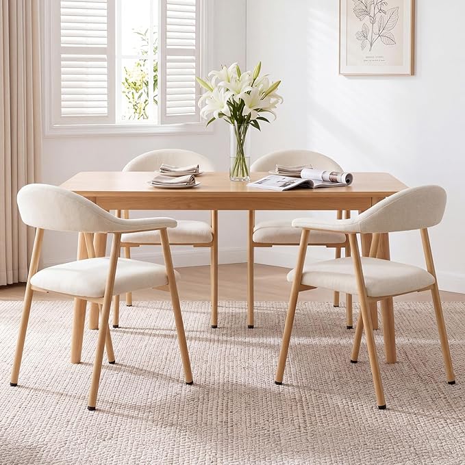 DUMOS Dining Chairs Set of 4, Linen Fabric Upholstered Kitchen Side Chairs by DumosLifestyle