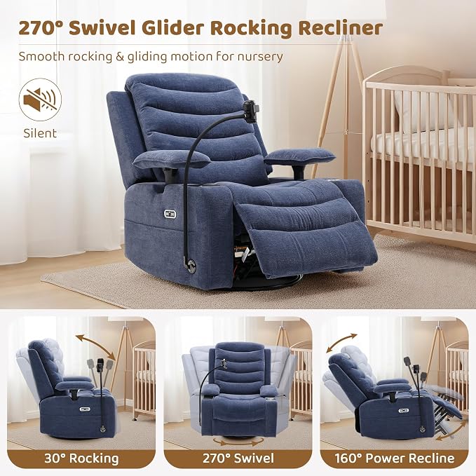 Olela Power Glider Recliner Nursery Chair, Swivel Rocking Chair - Image 5