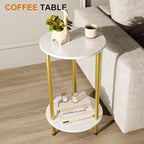 Round Side Table Set of 2, 2-Tier Modern Accent Table, Small Bedside Table - Image 4