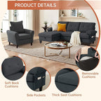 2PCS Sectional Sofa Set with Ottoman, Modern Linen 4 Seater Couch Set with Side - Image 3