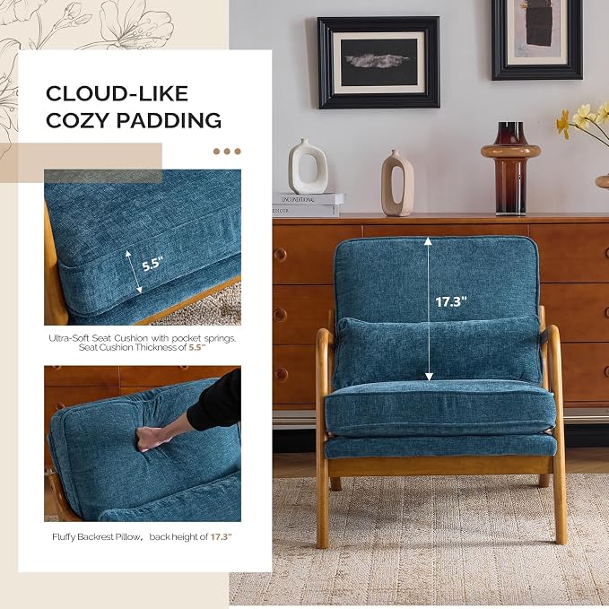 VINGLI Chenille Mid-Century Modern Accent Chair, Cute Reading Arm Chair - Image 6