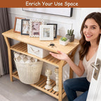 Nnewvante Bamboo Console Table, 38.6" Entryway Table - Image 3