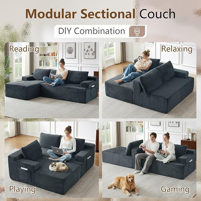 96" Cloud Sectional Couch with L-Shape Chaise, Modular Comfy Sofa Chaise Longue - Image 5