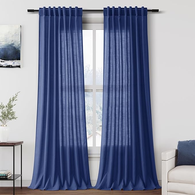 Classic Blue Linen Curtains 108 Inches Long by Nanspring