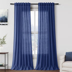 Extra Long Classic Blue Linen Curtains 120 Inch by Nanspring