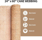 24" Width Natural Cane Webbing 5Feet, Rattan Webbing Roll - Image 2