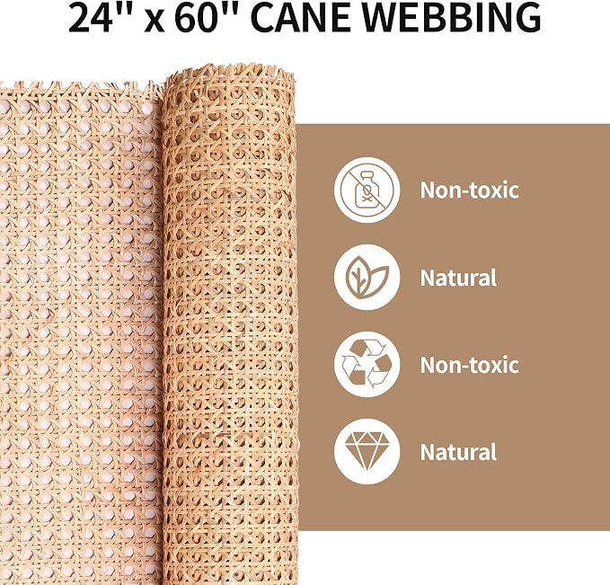 24" Width Natural Cane Webbing 5Feet, Rattan Webbing Roll - Image 2