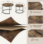 Smuxee Rustic Nesting Coffee Table Set of 2, 27.6" Round Coffee Table Wooden - Image 2