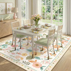 RELEANY Floral Washable 9x12 Area Rugs Beige/White/Orange | Flower Carpet Print - Image 8