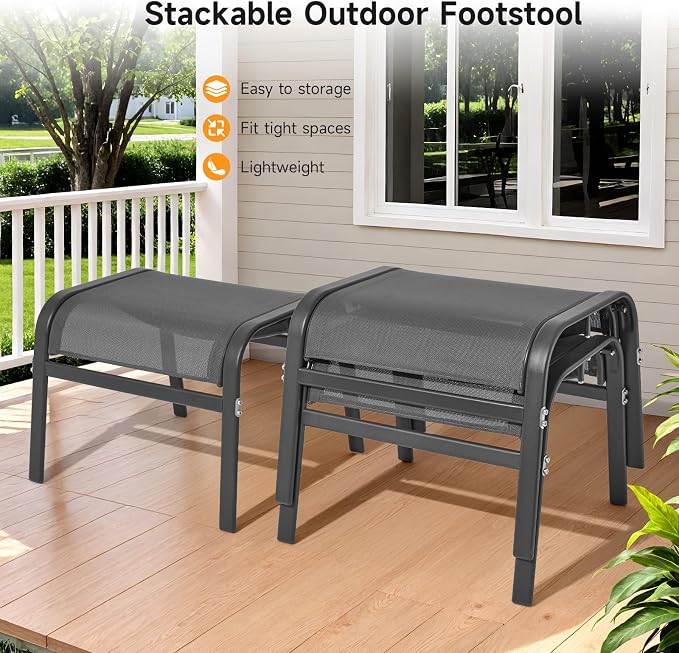 ONBRILL Outdoor Ottoman Set of 2, All Weather Outdoor Foot Stool - Image 6