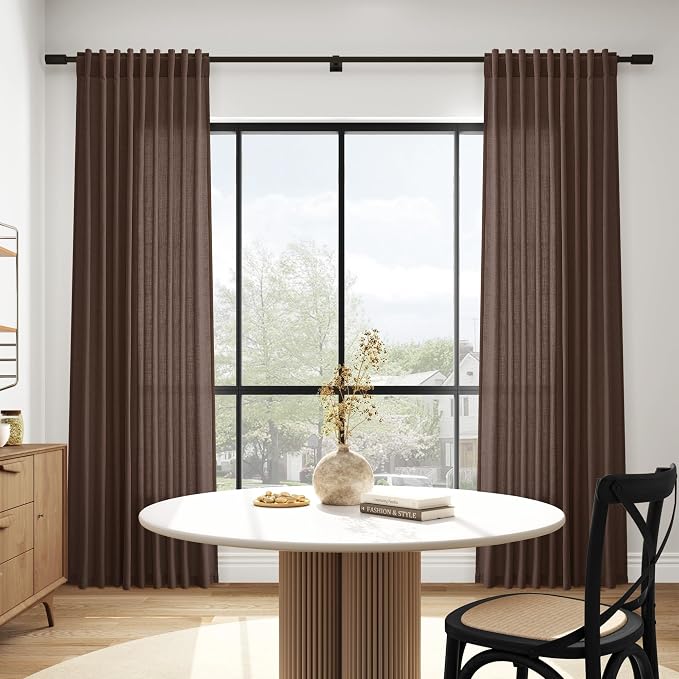Cappuccino Linen Blend Light Filtering Back Tab Curtains 102 Inches Long - Image 5