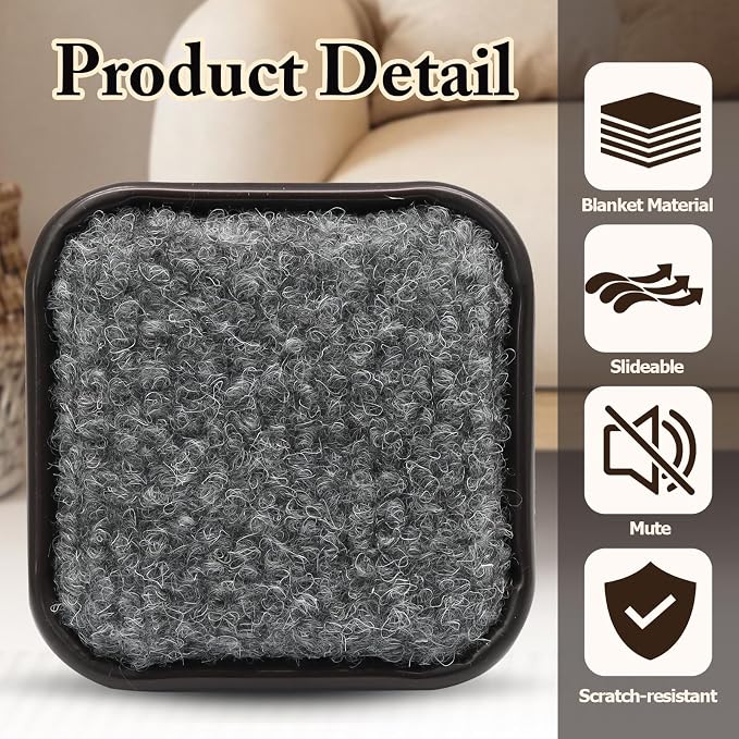 24Pcs Square Metal Felt Furniture Caster Cups, 1-3/4Inch Carpet-Bottom - Image 3