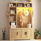 CSZZD Hall Tree with Bench and Shoe Storage, Fluted Entryway Bench with Coat by CSZZD