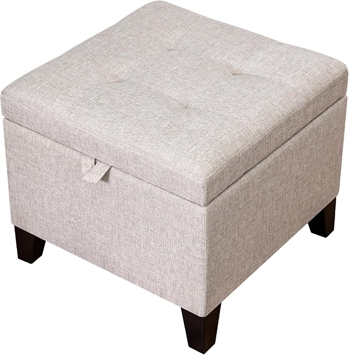 Adeco 18 Inch High Cube Ottoman Storage, Linen Chair Foot Stools, Upholstered - Image 9