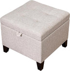 Adeco 18 Inch High Cube Ottoman Storage, Linen Chair Foot Stools, Upholstered - Image 9