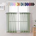 Sage Green Sheer Kitchen Curtains 36 Inch Length 2 Pieces, Solid Volie Small by Lecloud