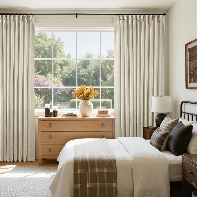 Pinch Pleat Extra Wide Beige Linen Curtain 102 Inches Long 70 Wide 1 Panel | - Image 6