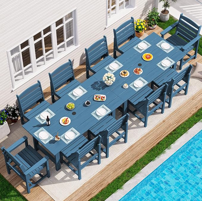 SERWALL Patio Dining Sets for 10 Person, HDPE Dining Set by SERWALL
