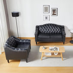 LEVNARY Chesterfield Loveseat Leather, Upholstered Sofa - Image 7